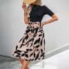 Printed AB Stitching Short Sleeve Lace-up A- Line Skirt - 图片 4