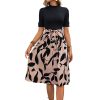 Printed AB Stitching Short Sleeve Lace-up A- Line Skirt - 图片 5